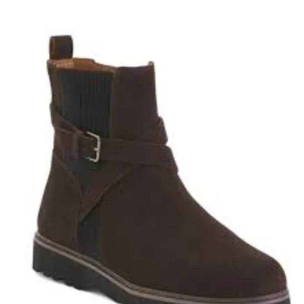 Women’s Dark Brown Suede Ankle Boot with Buckle - Picture 3 of 16